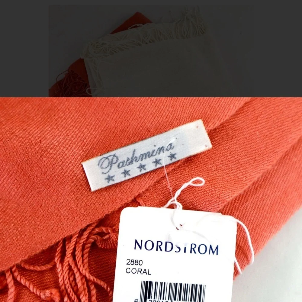 Pashmina Shawl Scarf in Coral - and - Cashmere Wool / Silk Shawl Scarf in Ivory
